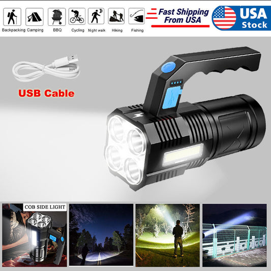 US Local LED Flashlight USB Rechargeable Torch COB Spotlight Camping Light High Lumens Emergency Lamp 4 Modes Waterproof Work Light