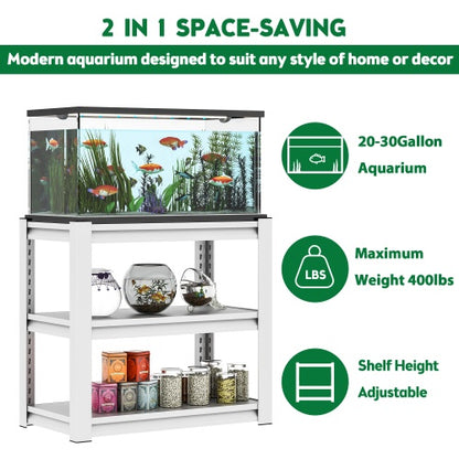 US Local 20-30 Gallon Fish Tank Stand - Metal Aquarium Stand, 34 W X 18 D X 31H Adjustable Heavy Duty Reptile Tank Stand, Adjustable 3-Tier Fish Tank Rack Shelf For Home Office, Tank Not Included