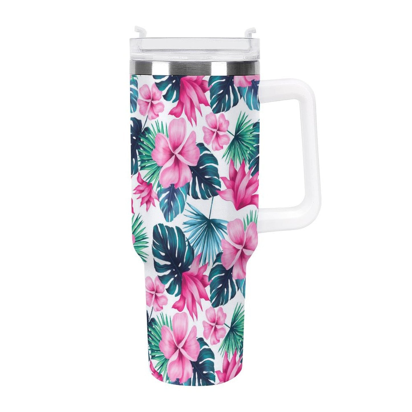 PHDT00458 POD US Local Tumbler 40 oz Large Capacity Car Cup Summer, Aqua Red, Flowers, Green Leaves