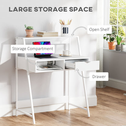 US Local Home Office Desk, Computer Desk For Small Spaces, Study Table With Drawer And Storage Shelves, White