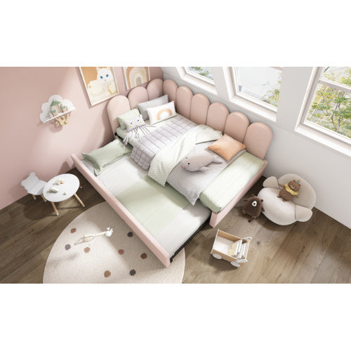UK Local Upholstered Bed Daybed With Pull-Out Bed, 3FT Single Sofa Bed 90X190Cm,Guest Beds For Adults And Children, Bed With Metal Slatted Frame, Velvet, Pink No Mattress