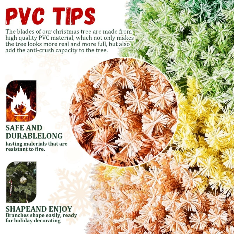 US Local 6FT 7.5FT Artificial Unlit Colorful Rainbow Hinged Christmas Tree, WITH PVC Branch Tips