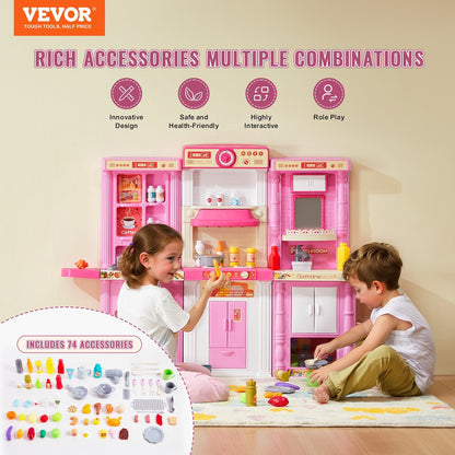US Local Christmas Gift  VEVOR Kitchen Playset Kids Pretend Cooking Play Toy 74 Piece Accessories