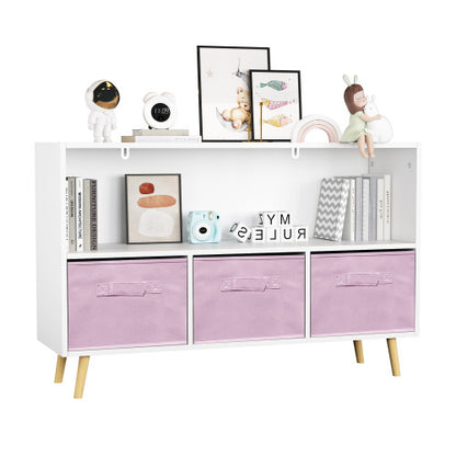 US Local Fiberboard Children's Bookshelf With Foldable Fabric Drawers