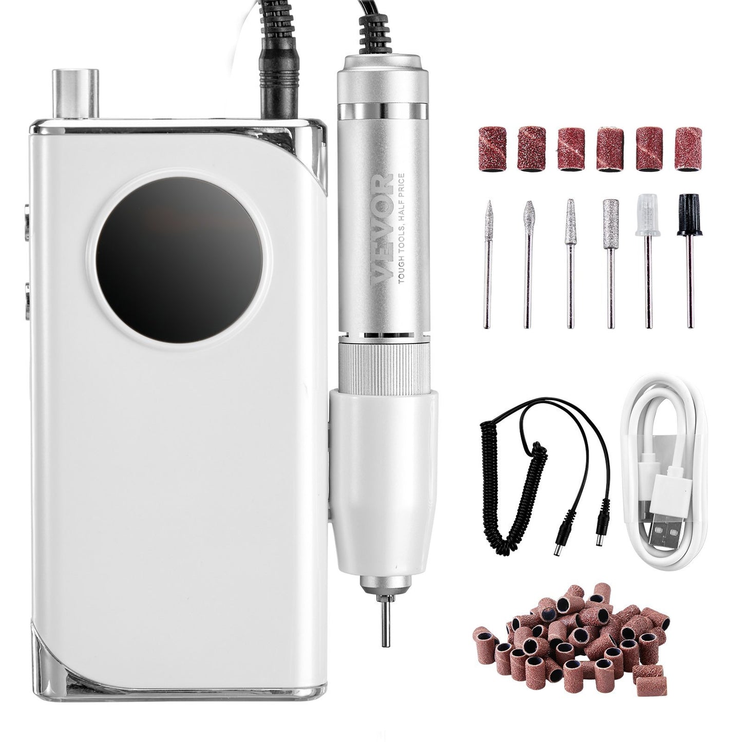 US Local VEVOR Electric Rechargeable Nail Drill, 40,000RPM Portable Cordless Nail E File Machine, LCD-Display Acrylic Gel Grinder Tool With 6 Bits And 50PCS Sanding Bands For Manicure Pedicure Carve Polish