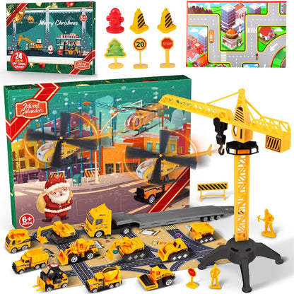 US Local Advent Calendar Christmas Countdown Calendar For Kids, 24PCS Cartoon Engineering Vehicle Playset, Christmas Gifts Toys For 6 Year Old Boys And Girls