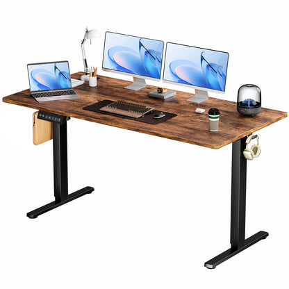 US Local Electric Adjustable Height Standing Desk Sit To Stand Up Desk With Splice Board, Rising Home Office Computer Table With 2 Hook And Wire Hole For Work