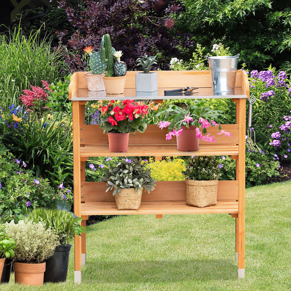 US Local Garden Wooden Potting Bench Work Station With Hook