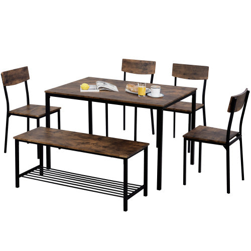 UK Local Dining Table Chair And Bench Set 6 Wooden Steel Frame Industrial Style Kitchen Dining Table Set