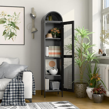 US Local 73 In Tall Metal Arched Cabinet, Kitchen Pantry Cabinet With Glass Door, Modern Farmhouse Arched Bookcase With 3 Adjustable Shelves For Dining Room And Living Room, Black, Assembly Required