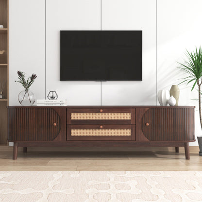 US Local Rattan TV Stand For TVs Up To 75'', Modern Farmhouse Media Console, Entertainment Center With Solid Wood Legs, TV Cabinet For Living Room,Home Theatre
