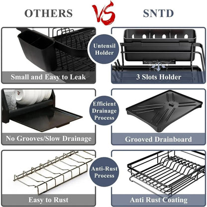 US Local 2 In Set Dish Drying Rack And Under Sink Organizer Rack, Large Dish Rack With Drainboard, 2 Tier Pull Out Cabinet Shelf For Kitchen Storage