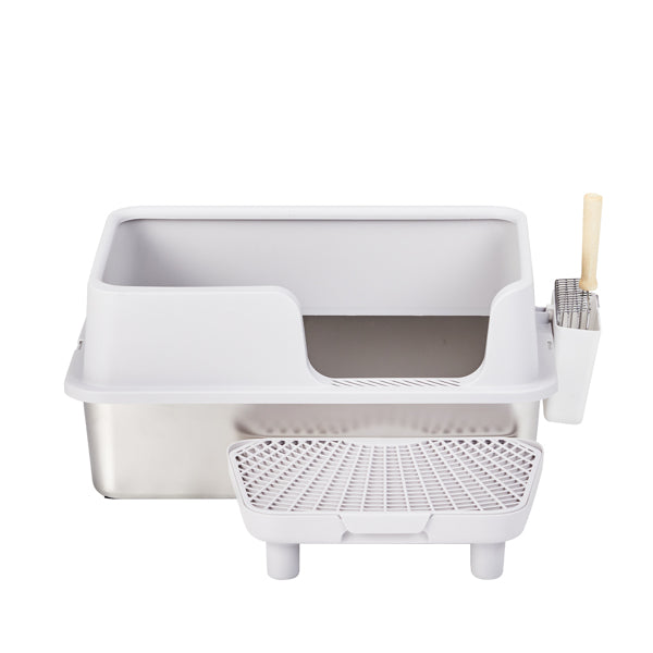 US Local 61x40x33CM, Litter Box, Stainless Steel And Plastic, Upper And Lower Snap Type, With Litter Spatula, Foot Pad - Grey