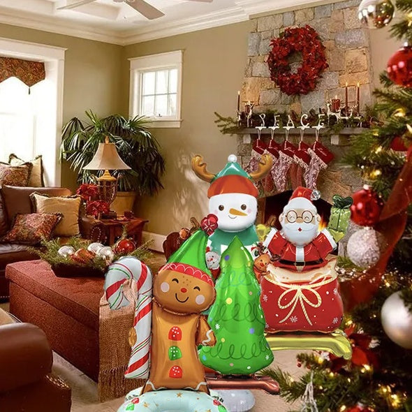 US Local 8 Christmas Aluminum Foil Balloons, Santa Claus Snowman Gingerbread Man Tree Polyester Film Balloons, Three-dimensional Christmas Balloon Decorations For Christmas New Year Party Decoration Supplies