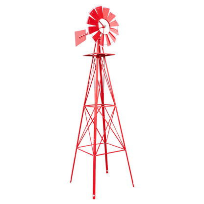 US Local 8FT Weather Resistant Yard Garden Windmill Red