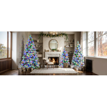 US Local 6FT Pre-Lit Spruce Snow Flocked Christmas Tree With Pine Cones, Artificial Xmas Tree With 403 Branch Tips,Mixed PE  PVC Branches, 250 Multi-Color LED Lights, 11 Flashing Modes, Holiday Decor