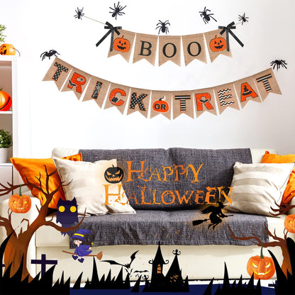 US Local Halloween Burlap Banner Halloween Party Mantel Wall Hanging Supplies For Home Farmhouse Patio