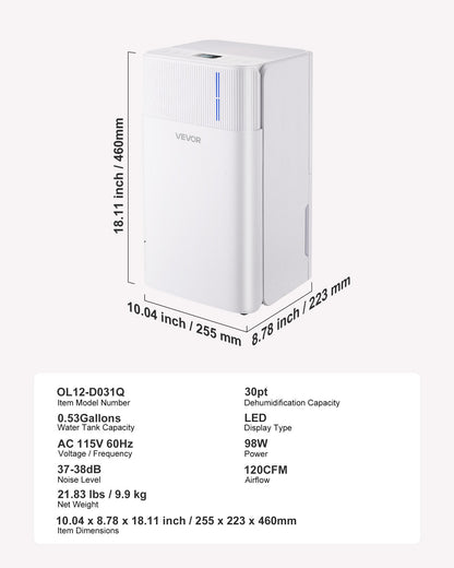 US Local 30 Pints Dehumidifier For Home And Basement Smart Humidity Low Noise For Room