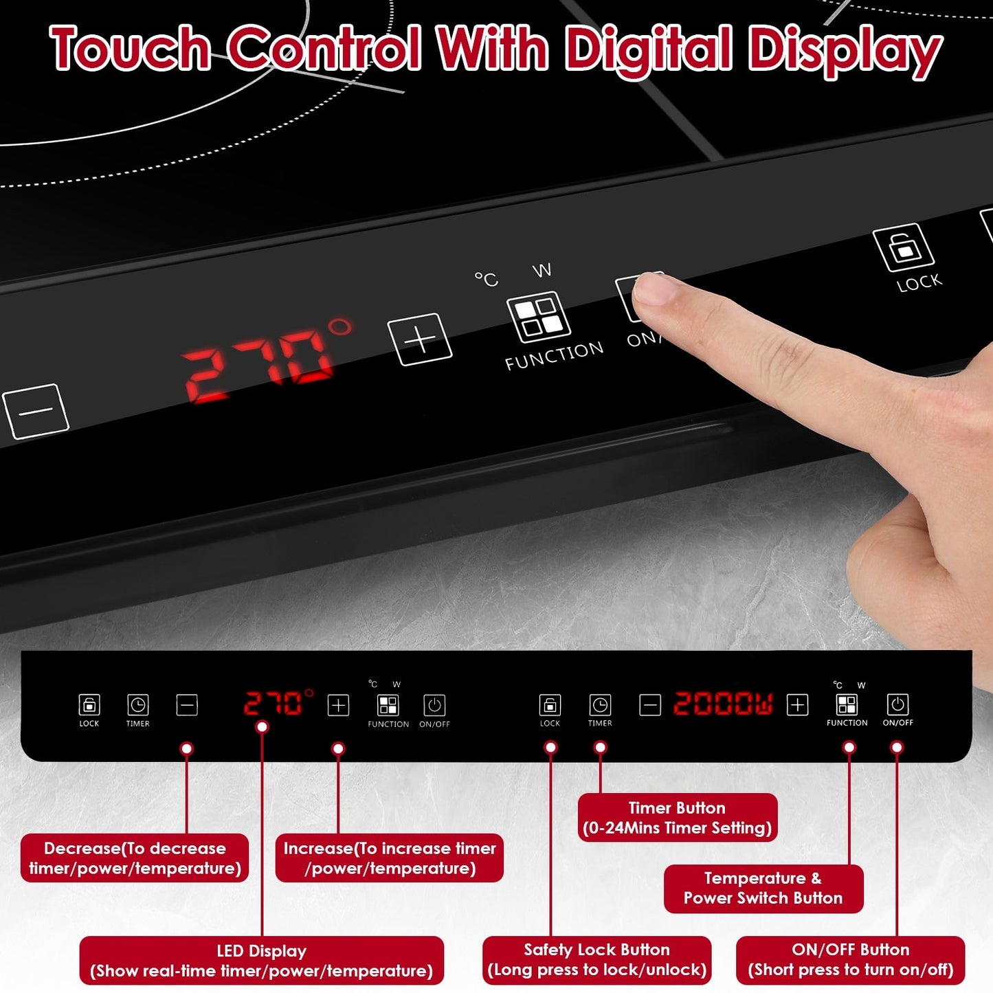 US Local 1Pc 4000W Induction Cooktop Portable Double Induction Cooker Electric Dual Burner Stove Countertop Hot Plate With 9 Power 9 Temperature 3H Timer