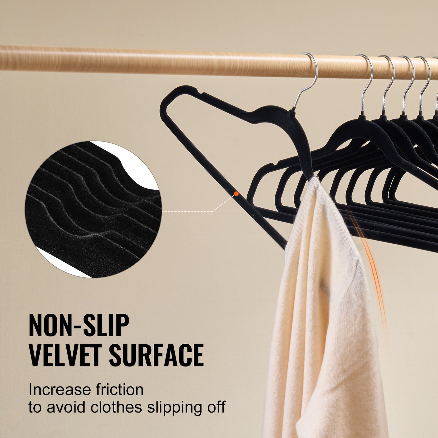 US Local VEVOR Velvet Hangers 50 Pack Black Non-Slip Hangers With 360 Degree Swivel Hook