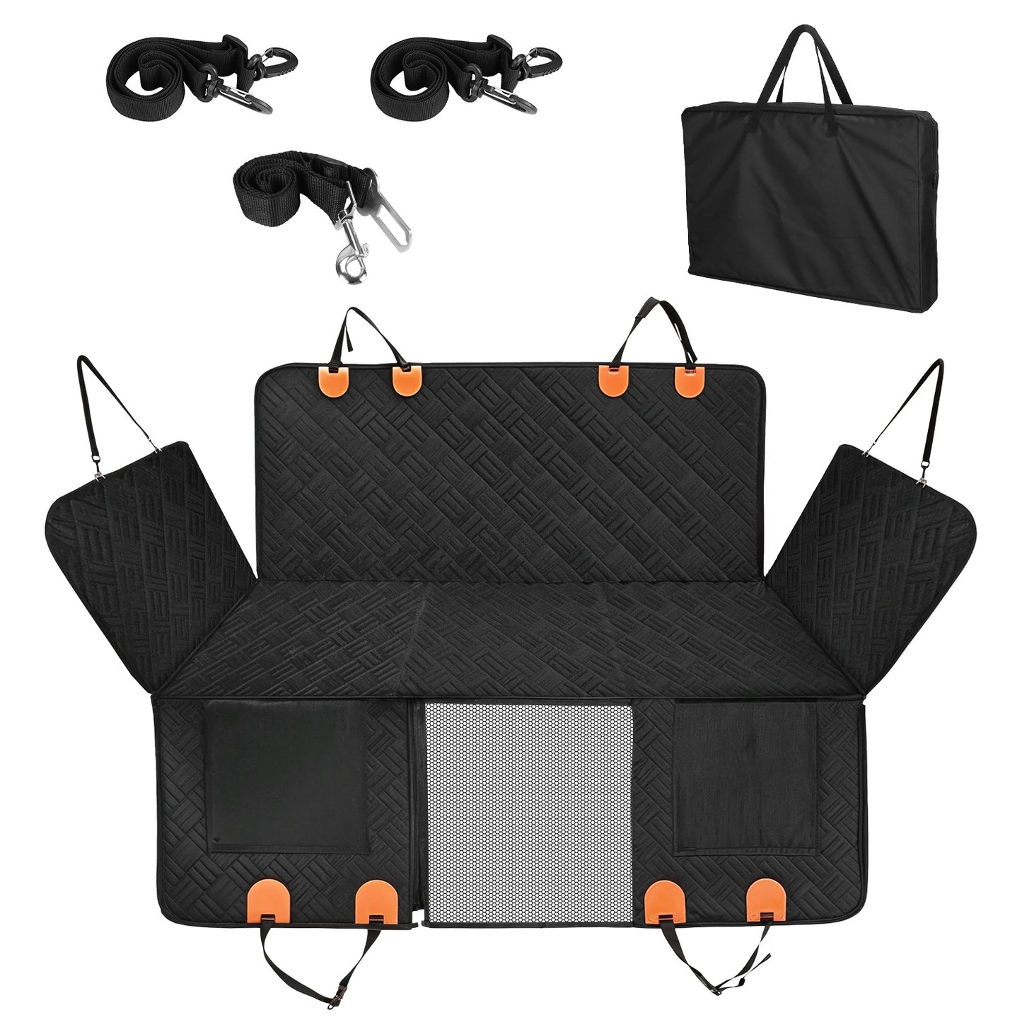 US Local 1Pc Dog Car Seat Cover For Back Seat Waterproof Oxford Cloth Seat Cover Hammock Non-Slip Scratchproof Back Seat Extender With Side Flap Mesh Window Storage Bag For Car SUV Truck