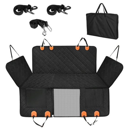 US Local 1Pc Dog Car Seat Cover For Back Seat Waterproof Oxford Cloth Seat Cover Hammock Non-Slip Scratchproof Back Seat Extender With Side Flap Mesh Window Storage Bag For Car SUV Truck