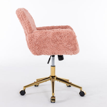 US Local A&A Furniture Office Chair,Artificial Rabbit Hair Home Office Chair With Golden Metal Base,Adjustable Desk Chair Swivel Office Chair,Vanity Chair