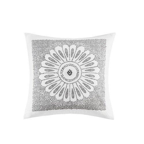 US Local Cotton Embroidered Decorative Square Pillow Grey 20x20
