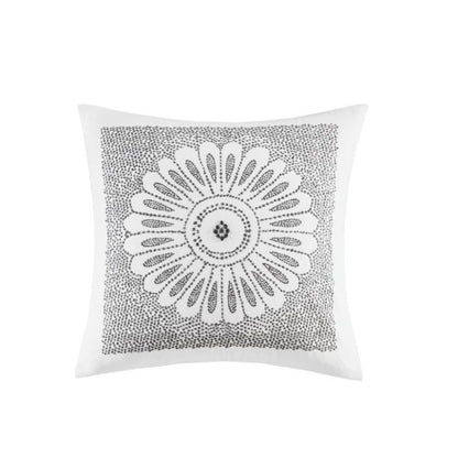 US Local Cotton Embroidered Decorative Square Pillow Grey 20x20
