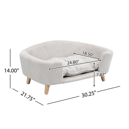 US Local Elevated Dog Bed Frame For Small Dog, Corduroy Pet Couch Bed With Rubber Wood Legs And Supportive Foam, Beige, Easy Assembly