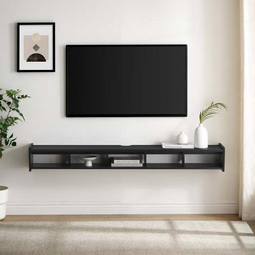 US Local Modern Wall-Mounted Floating TV Stand Solid Black