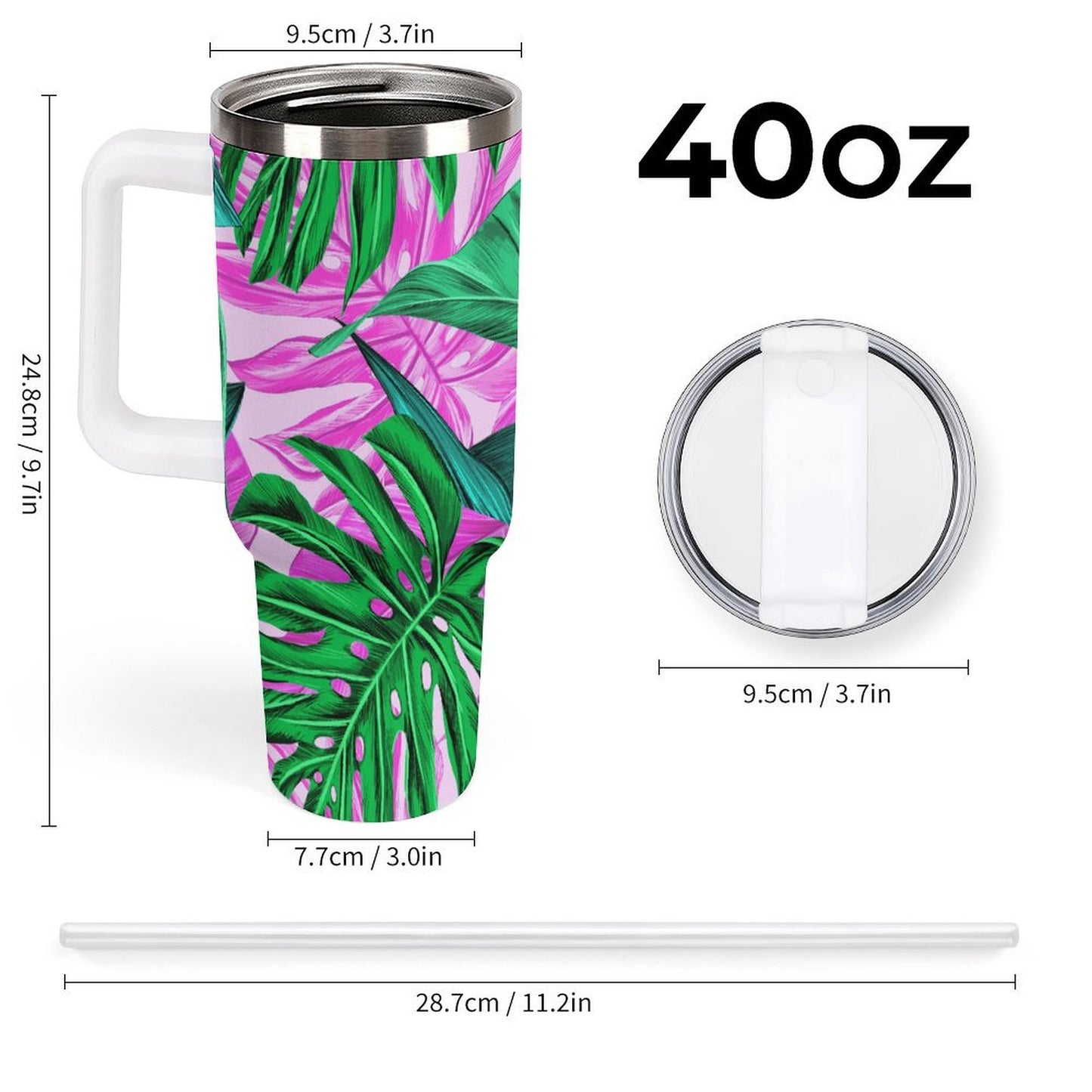 PHDT00466 POD US Local Tumbler 40 oz Large Capacity Car Cup Tropical, Monstera, Pink