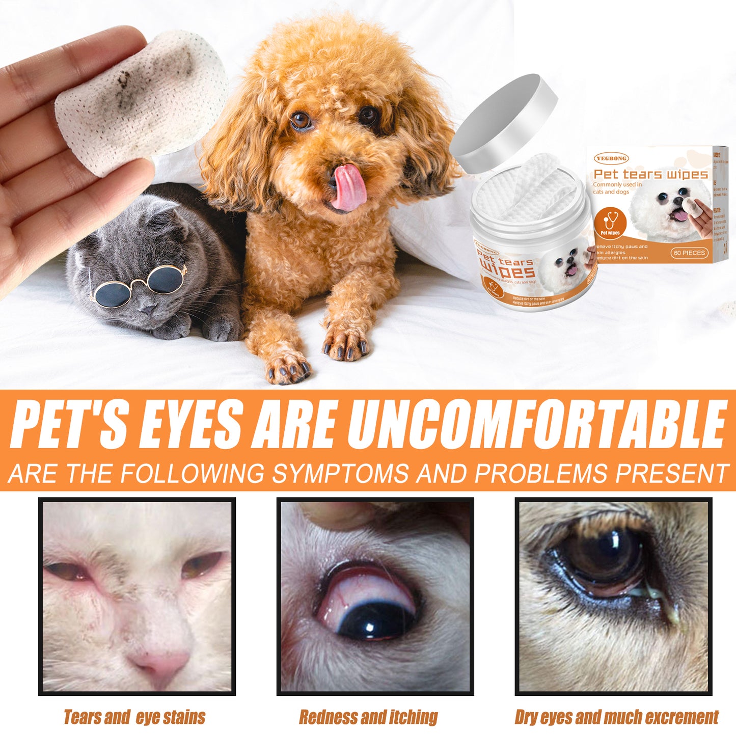 US Local Yegbong Pet Wipes Clean, Dogs And Cats Tear Stains Eye Cleaning Wipe Eye Dirt Cotton Pad