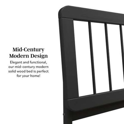 US Local Mid-Century Modern Solid Wood King Spindle Bed Black