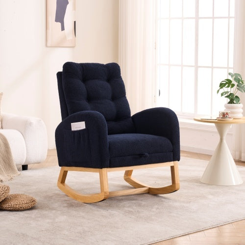 US Local LY-5104 Caramel Accent Rocking Chair With Footrest High Back Rubber Wood Rocking Legs Bedroom Living Space 26.77D X 38.36W X 39.76H Inch