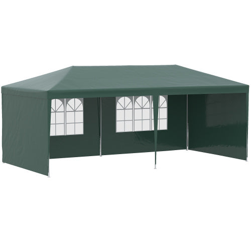 UK Local Outsunny 6x3 M Party Tent Gazebo Marquee Outdoor Patio Canopy Shelter With Windows And Side Panels, Green