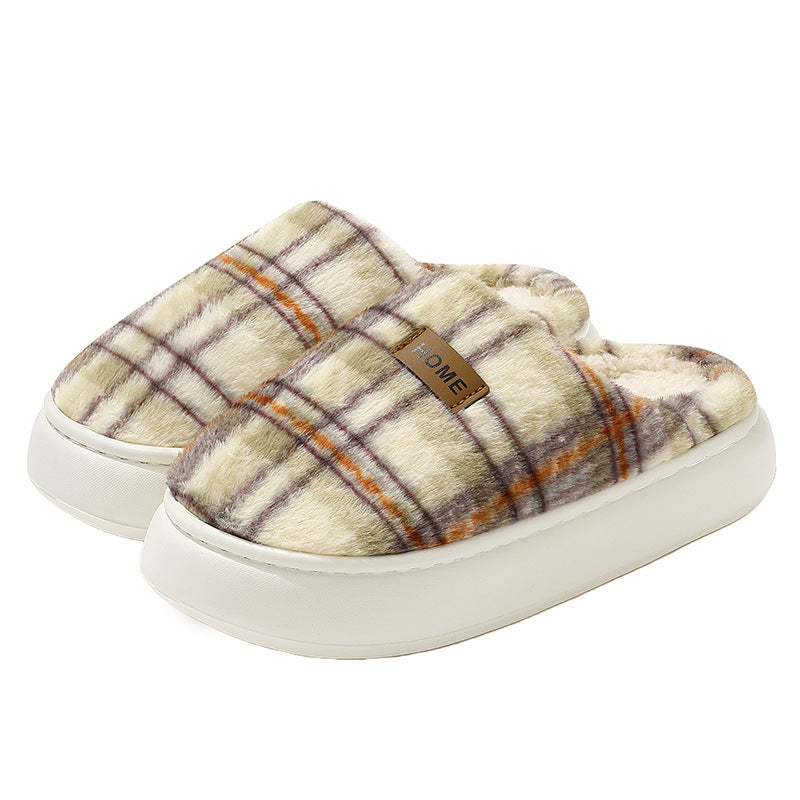 Women's Home Comfortable Warm Striped Toe Cap Cotton Slippers