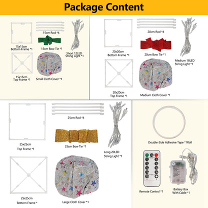 Star-Deer Pattern Options -- Set Of 3 Christmas Lighted Gift Boxes Xmas Present Ornament 50 LED Christmas Box Decorations With Ribbon Bows IP44 Waterproof Battery Powered For Indoor Outdoor Decor