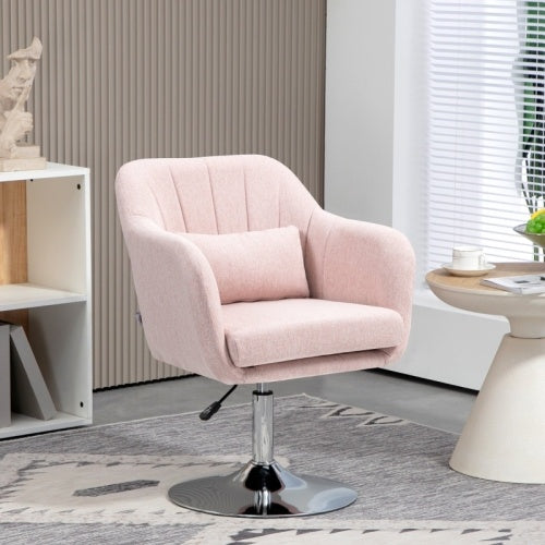 UK Local HOMCOM Swivel Linen Fabric Accent Chair For Living Room Contemporary Vanity Armchair With Adjustable Height Thick Cushion Lumbar Support Armrest For Bedroom Office