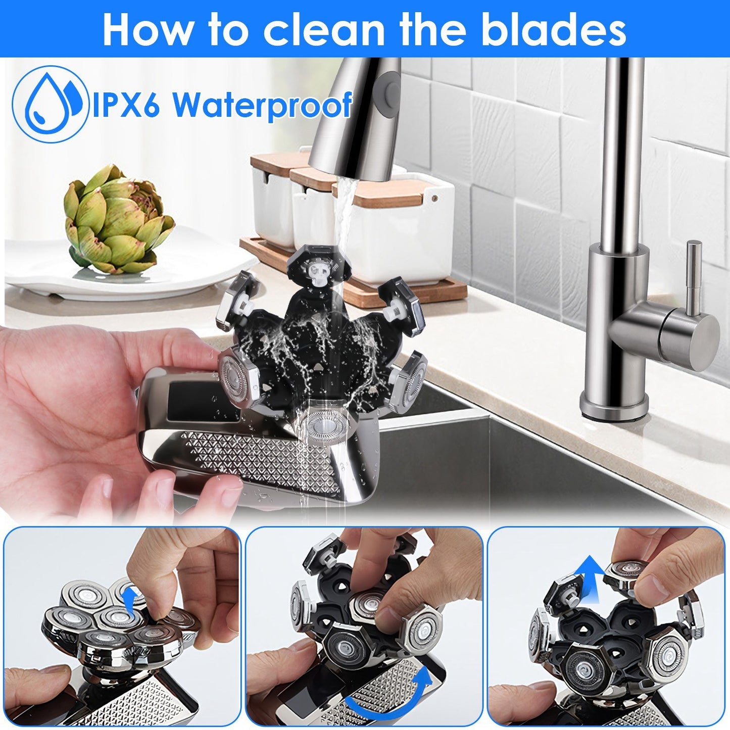 US Local 1Pc Head Shavers For Bald Men 5 In 1 7D Electric Rotary Razor Rechargeable Cordless Head Beard Trimmer Shaver Kit IPX6 Waterproof Dry Wet Grooming Kit With 3 Combs