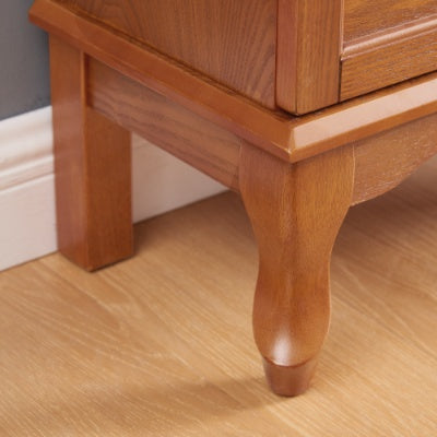 US Local Lighted Glass Cabinet Glass Wine Cabinet Curio Display Cabinet With Adjustable Glass Shelves 2 Doors And 1 Drawer Cabinet Bulb Included OAK