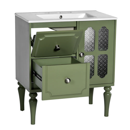 US Local Vintage Style 30inch Bathroom Vanity With Ceramic Sink Combination