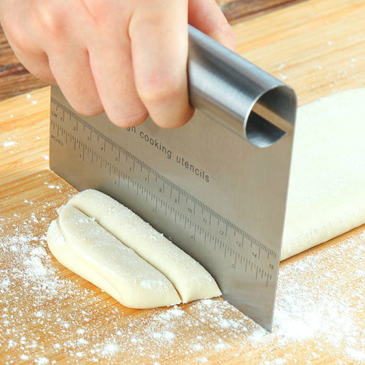 US Local Stainless Steel Pastry Spatulas Cutter With Scale Pizza Dough Scraper Fondant Cake Decoration Tools Baking Kitchen Accessories Dough Cake Stainless Steel Pizza Flour Tool Cutter Chopper Scraper