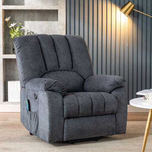 UK Local Electric Power Lift Recliner Chair Sofa With Massage And Heat For Elderly 2 Side Pockets USB Ports Single Recliner Chairs For Living Room Overstuffed Fabric Reclining