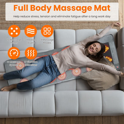 US Local 1 Set Upgrade Type Full Body Electric Massage Mat With Heat Vibration Massage Pad Cushion Back Massage Mattress Chair Pad With Neck Massage Pillow With 10 Vibration Motors Timer