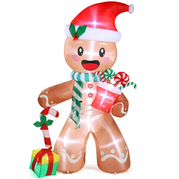 US Local 7.9 FT Lighted Christmas Inflatable Decoration, Inflatable Gingerbread Man Outdoor Decoration, Funny Blow Up Yard Decorations With Built-in LED Lights For Holiday Party Front Yard Lawn Garden Decor
