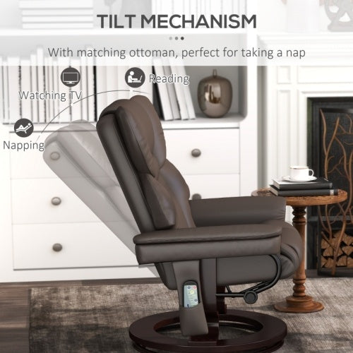 UK Local HOMCOM Massage Recliner Chair With Footstool, Upholstered Reclining Armchair With Adjustable Backrest, Steel Frame And Wood Base, Swivel Chair For Living Room, Bedroom, Brown