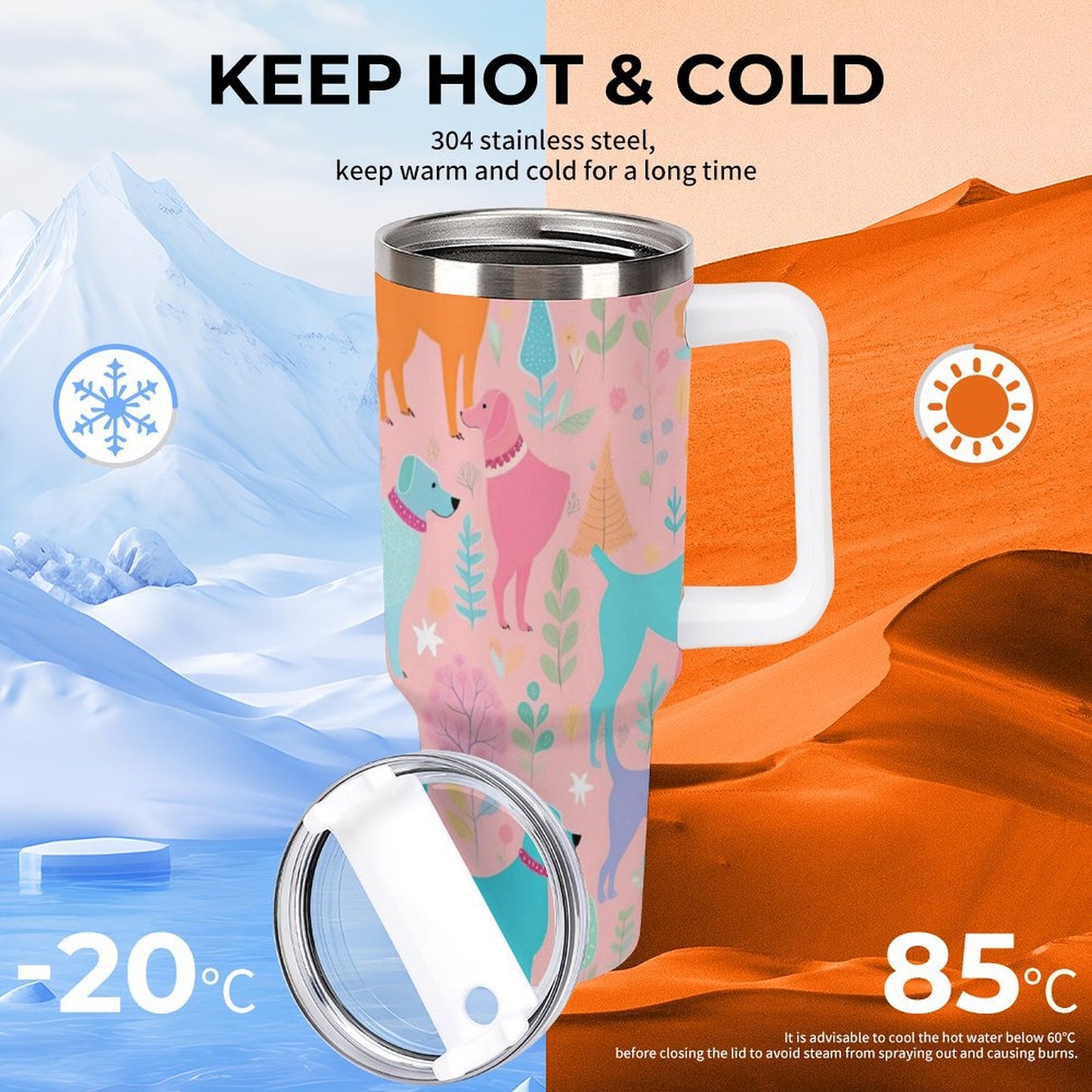 PHDT00346 POD US Local Tumbler 40 oz Large Capacity Car Cup Colored Dog, Pink