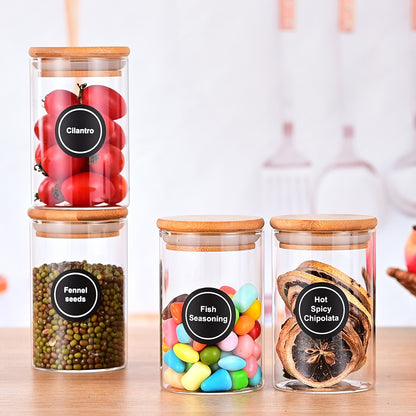 US Local 12 Pcs Round Spice Jars With Bamboo Lids And Stickers, Glass Storage Jars, Candy Jars, Coffee Jars, Salt Jars, Pepper Jars, Tea Jars