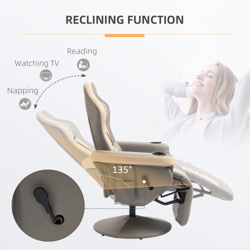 UK Local HOMCOM Manual Recliner Armchair PU Leather Lounge Chair W Adjustable Leg Rest, 135 Reclining Function, 360 Swivel, Grey